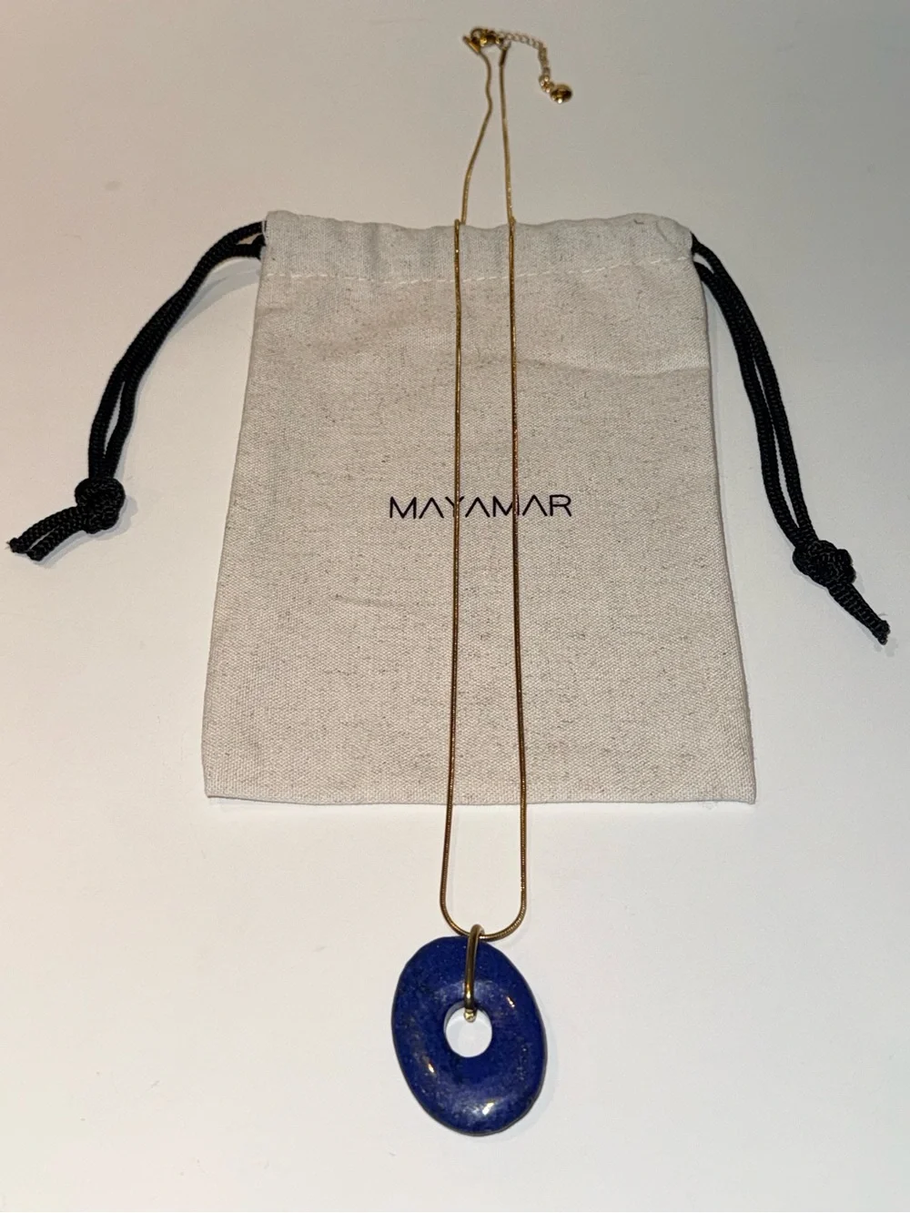 NEW Mayamar Genuine Blue Lapis Lazuli Stone Gold Pendant Necklace Boho